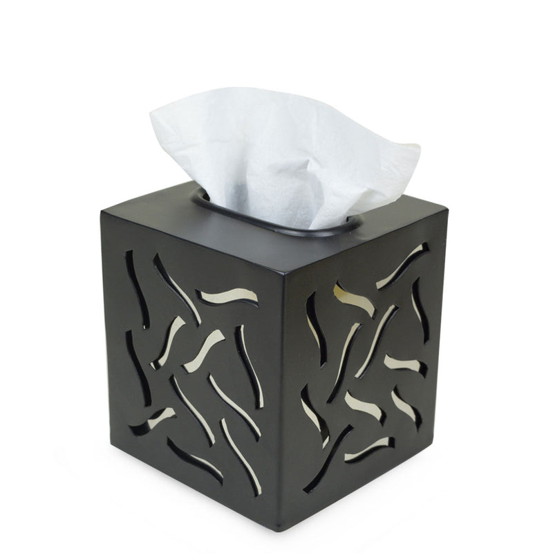 Lorenz - Black Tissue Box Cover with Polished Metal Insert