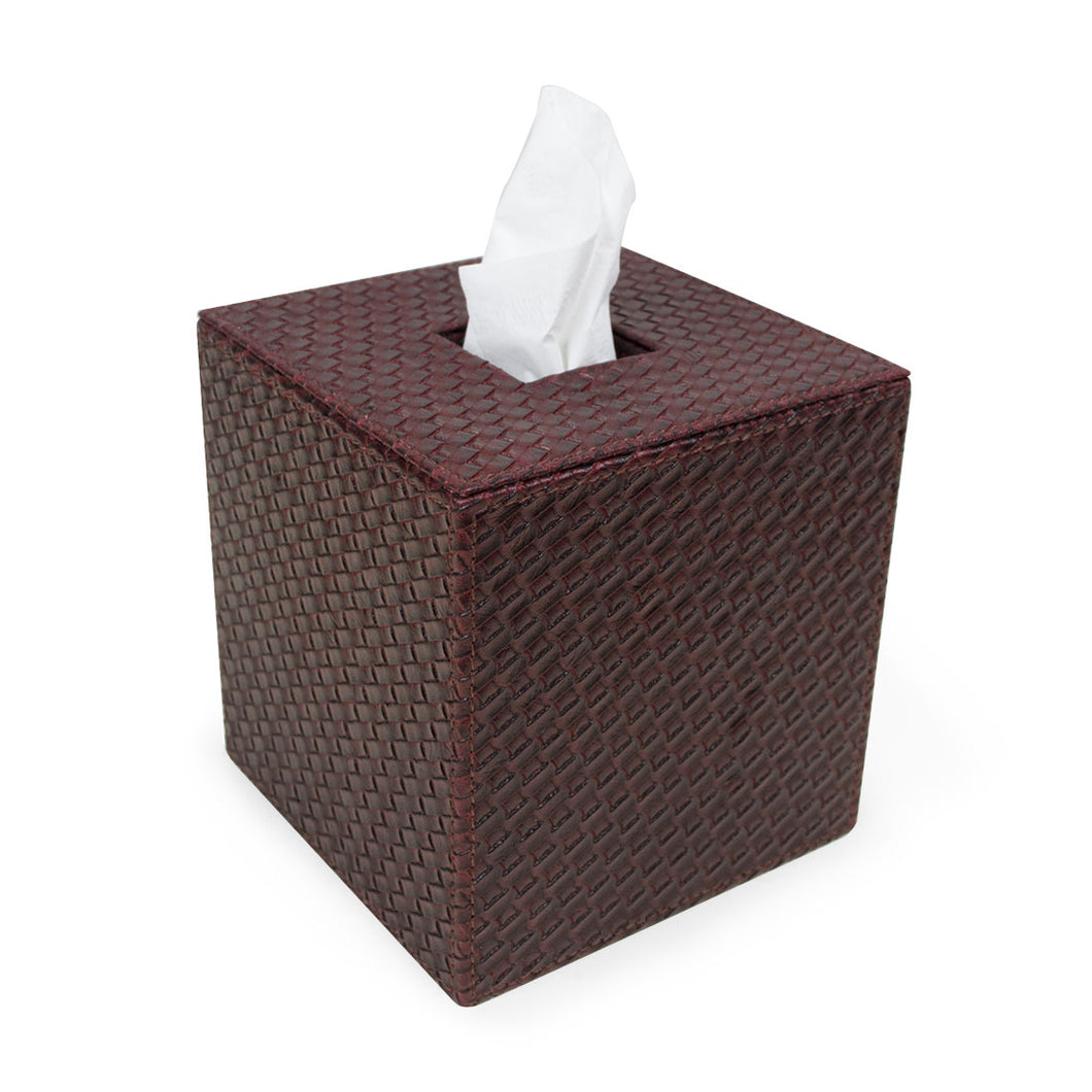 Berwick - Deep Red Woven Faux Leather Tissue Box Cover