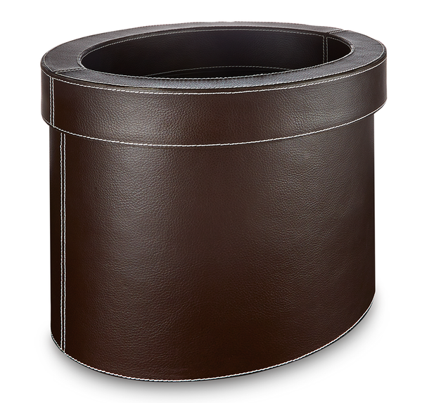 Farringdon - Oval Faux Brown Leather Waste Bin - Dimensions: L33 x W24 x H26 cm
