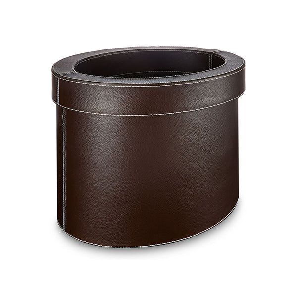 Farringdon - Oval Faux Brown Leather Waste Bin - Dimensions: L33 x W24 x H26 cm