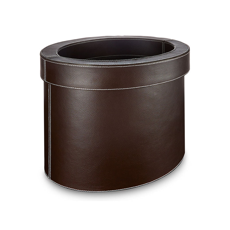 Farringdon - Oval Faux Brown Leather Waste Bin - Dimensions: L33 x W24 x H26 cm
