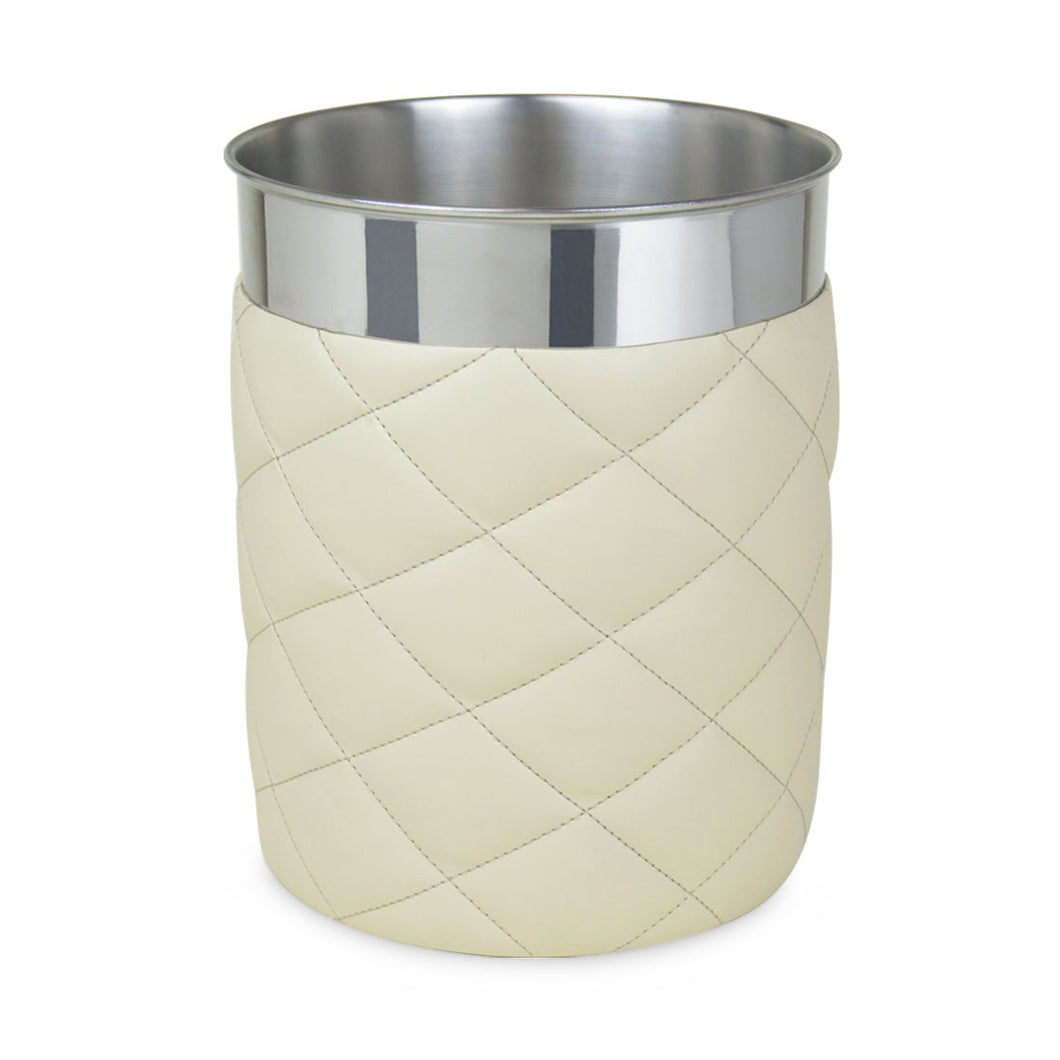 Chanil – Cream Faux Leather Waste Bin with Polished Trim