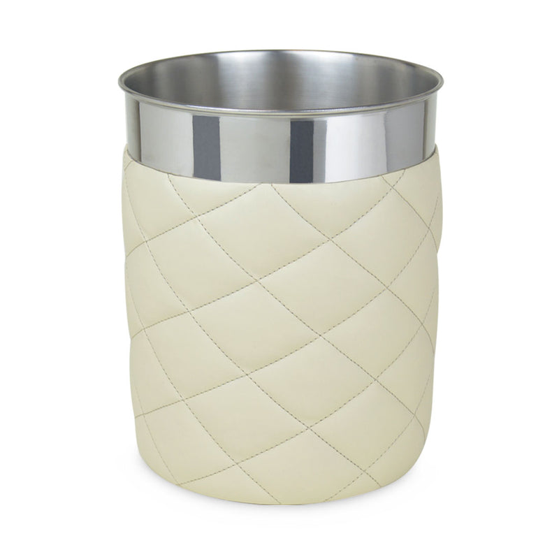 Chanil – Cream Faux Leather Waste Bin with Polished Trim - Dimensions: 21cm x H26c