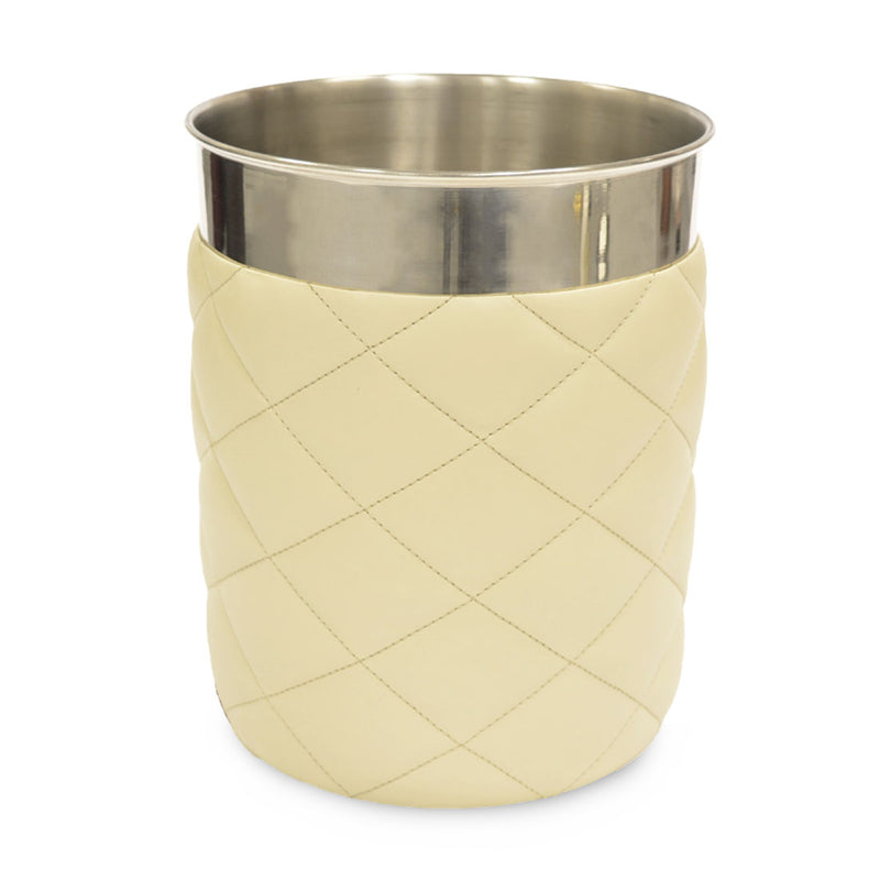 Chanil – Cream Faux Leather Waste Bin with Polished Trim - Dimensions: 21cm x H26c