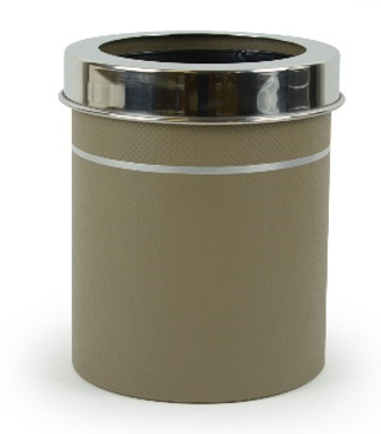 Taupe Faux Leather Wastebin with shiny polish lid