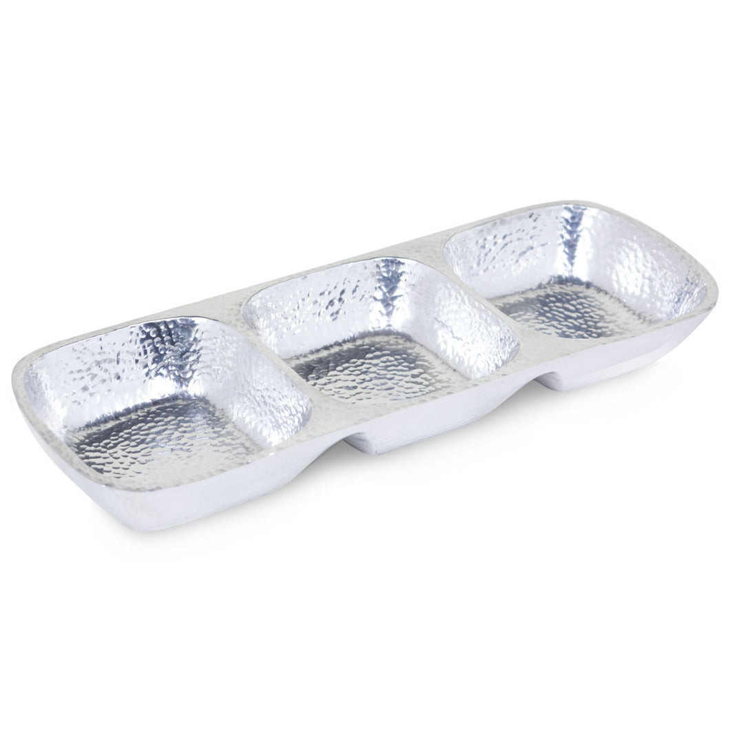 Beedon - 3 compartment Hammered Metal Snack Bowl/Dips Dish